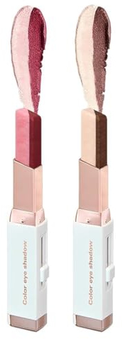 2 Pezzi Ombretto Stick in 1 Confezione, Ombretto Cremoso Glitterato a Lunga Durata e Impermeabile, Sfumato Brillante Matita Eyeliner Illuminante per Trucco Occhi Donna (01+02)
