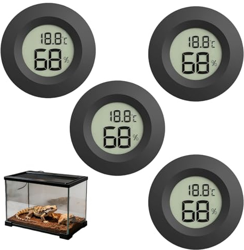 4PCS Digital Aquarium Thermometer Hygrometer,Mini Round Humidity Meter Sensor with Clear Display,Tropical Fish Tank Accessories for Reptile Terrariums & Indoor Greenhouse(Black)