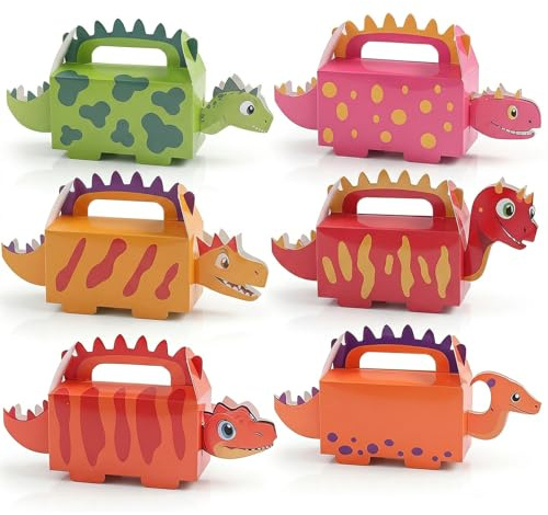RhiVrillion 6 Stück Verpackungstüten mit Dino-Motiv – Geschenktüten Kindergeburtstag & Mitgebsel Kindergeburtstag, Papiertüten für Süßigkeiten, Cupcakes