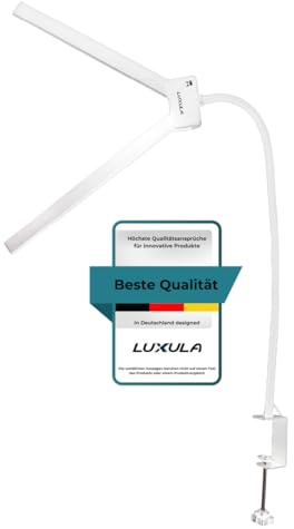 LUXULA LED Schreibtischlampe Doppelkopf weiß, klemmbar, verstellbar | Monitor Lampe dimmbar mit Sensor, 5 Farbtemperaturstufen 3000K-6500K, 18W 1100lm, Büro Tischlampe, Arbeitsplatzleuchte