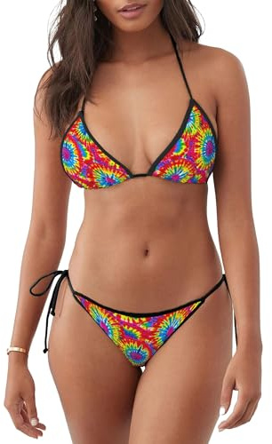 Vintage batiktryck bikiniset resort Trikini baddräkt fräck baddräkt för spa semester pool, Bikini 14, S