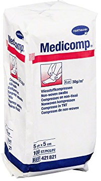 Paul Hartmann AG Medicomp 4218217 - Compresa de tela no tejida, no estéril, 4 capas, 5 cm x 5 cm, 100 unidades
