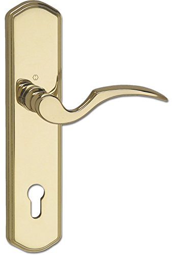 HOPPE 2x Sicherheits-Drückergarnitur MÜNCHEN - auf Langschild Profilzylinder Entfernung 92mm, rechts, für Türstärke bis 80mm, Messing PVD-beschichtet, Doppelpack