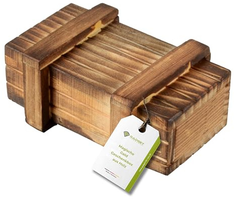 Geldgeschenkbox Holz Puzzlebox magische Geschenkbox mit Geheimfach Rätsel | Holz-Puzzlebox mit Geheimfach für Geldgeschenke und Gutscheine; Rätselbox für Hochzeit und Geburtstag