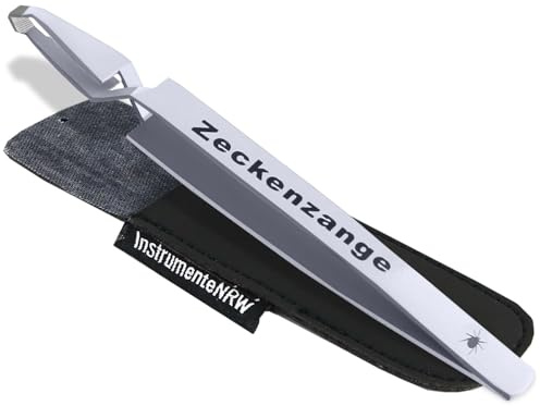 Zeckenzange Zeckenpinzette Kreuzpinzette mit Etui gegen Zecken und Nymphen | Zeckenentferner als Kreuzpinzette Hunde Zeckenzange in Weiß aus rostfreien Edelstahl 13 cm