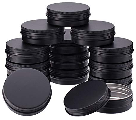 BENECREAT 15 Stück 60ml Aluminium Zinn Gläser, Runde Aluminium Blechdosen Kosmetische Behälter mit Schraubdeckel Deckel für DIY Handwerk Salve Kerze Reise Lagerung-Schwarz