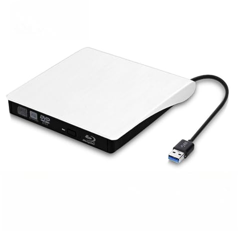tengertang Unidad de CD Blu Ray externa USB 3.0 3D Blu-ray Reproductor de DVD portátil Grabador/escritor/lector BD-ROM para PC Ordenador portátil (blanco/)