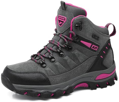 WOWEI Scarpe da Escursionismo Arrampicata Sportive All'aperto Traspiranti Trekking Sneakers da Donna Uomo,8019 Grigio Rosa Rossa,39 EU