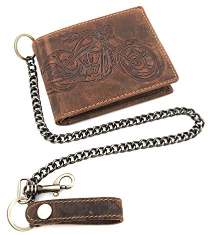 Jockey Club echt Leder Biker Geldbörse quer Hunterleder Portemonnaie Motorrad mit 50cm Kette & RFID Schutz