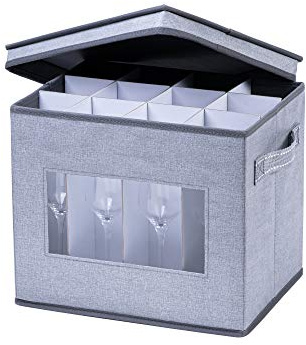 VENO Aufbewahrungsbox für Champagnerflöten aus Glas mit Deckel und Griffen, Stielgläser-Organizer, Faltbox für Umzug von Glaswaren Inklusive Trennwände (Champagnerflöte)