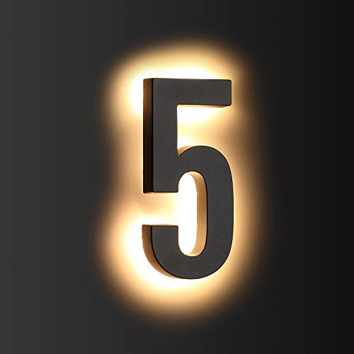 LMP 12V DC Low Voltage Led House Numbers Address Numbers 8 Inches, Modern Lighted House Numbers glow at night, Waterproof Corrosion Resistant, Easy to Install (number 5 No Powers)