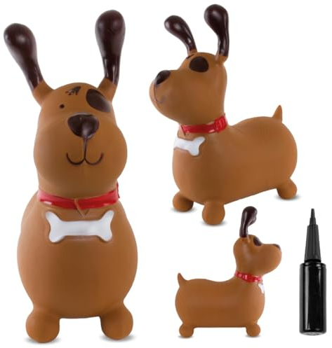 sun baby Hüpftiere ab 1 Jahr mit Pumpe aufblasbares Hüpfspielzeug aus Hochwertigem und Strapazierfähigem Gummi, Verschiedene Designs (Brauner Hund)