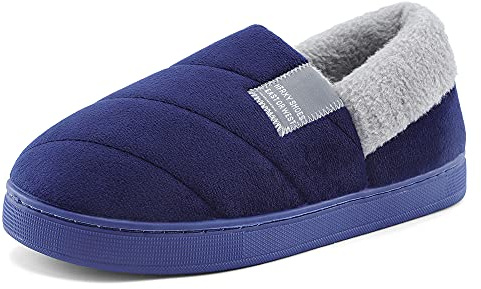 LACOFIA Pantofole Chiuse da Uomo Ciabatte Peluche Invernale per Adulti Scarpe da Casa Calde con Suola Antiscivolo per Interni/Esterni Blu Marino 46/47