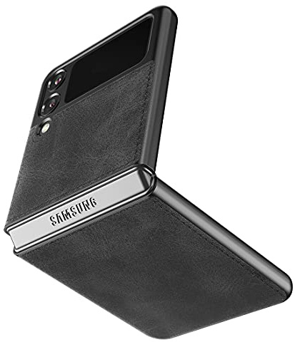 Cresee kompatibel mit Samsung Galaxy Z Flip 3 5G Hülle, PU-Leder Handyhülle Case Schutzhülle Cover für Galaxy Z Flip3 2021, Schwarz