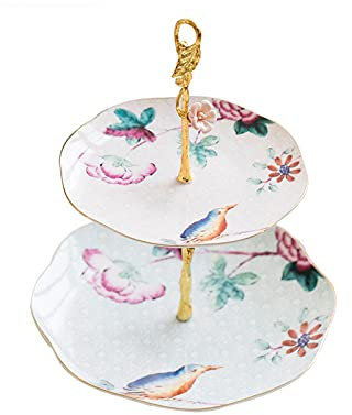 alzata per dolci Stand della torta in ceramica con manici in metallo Doppio dessert Display del dessert Stand European Cupcake Rack Elegante Service Pasticceria Vassoio per la frutta porta torte