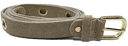 ALEXANDER MILANO Ceinture pour femme en daim avec trous longs fabriquée en Italie Vera Pelle fine, Taupe, Ancho 2.5 cm Largo 136 cm