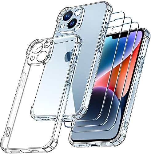 ivoler 4 in 1 Funda para iPhone 14 6.1 Pulgadas, Transparente [Protección de Cámara] Carcasa Protectora Anti-Choque Case, Suave TPU Silicona Anti-arañazos Caso - Claro