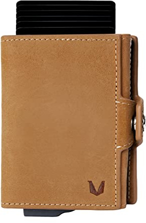 MAGATI Slim Wallet MITA - Kreditkartenetui mit Münzfach, Geldscheinfach - Geldbörse aus Leder, Aluminium mit RFID-Schutz - bis 12 Karten, Vintage Braun Rindsleder, ohne Fundservice