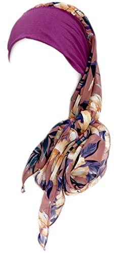 Gragengs Kopfbedeckung für Damen Schlaf Beanie Kopftuch für kahle Wickel Krebs Hüte Turban, Malve Blume
