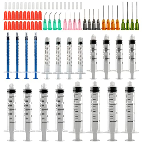1ml 3ml 5ml 10ml 20ml Ensemble de seringues à aiguilles émoussées avec 14g 15g 16g 18g 20g Aiguilles émoussées et capuchon de seringue pour bricolage Recharge de colle à usage industriel (20pcs)