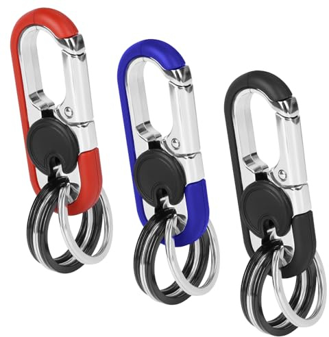 Lot de 3 porte-clés mousquetons, mousquetons de voiture avec 12 mousquetons, mini outils d'extérieur, en acier inoxydable pour l'extérieur, hommes et femmes