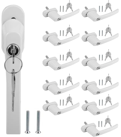 Izrielar 12X Fenstergriff Abschließbare Aluminium Kindersicherung Fensterschloss mit Schloss in Stiftlänge 35mm, Fenster sicherungen einbruch Aluminium, Weiß