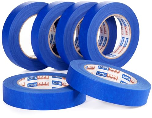 ADHES Blue Painters Tape Blaues Malerkrepp, 24mm x 55m x 6 Rollen, | Malerklebeband kreppklebeband UV-beständig für Malerarbeiten,Saubere Kanten