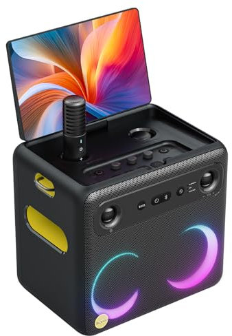 Ikarao Smart Karaoke Machine for Adults - with Lyrics Display, 32GB Karaoke Tablet, 2 Wireless Mics, Professional Karaoke System, 300W Peak Power, 4 DJ Lights, Karaoke Speaker for Any Occasion