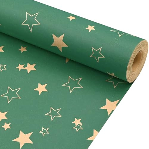 Green Star Wrapping Paper Roll, 43cm x 15m Birthday Kraft Gift Wrap