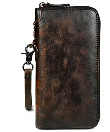 LVUNZJCA Herren Geldbörse Herren Leder Clutch Tasche Vintage Clutch Reißverschluss Tasche Casual Kartenhalter