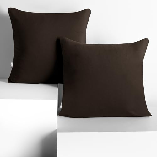 DecoKing 2 Kissenbezüge 50x50 cm Jersey 100% gekämmte Baumwolle Reißverschluss braun Amber