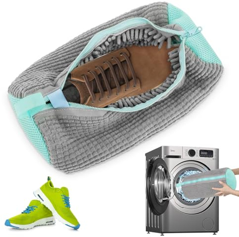 ZTBFHLZQ Waschbeutel Wäschesack Schuhe, Schuhbeutel Waschmaschine, Schuhwaschbeutel mit Bürsten, Sneaker Wäschesack, Shoe Wash Bag, Wäscheschuhbeutel für Sneaker Erhöhte Reibung im Inneren (Grau 1pcs)