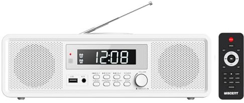 Kompaktanlagen Radio mit cd Player, klares 20-W-RMS-Soundsystem, FM-Radio-CD-Player mit Bluetooth, USB, MP3, AUX, digitalem Doppelwecker, CD-R/CD-RW/MP3/WMA-Wiedergabe