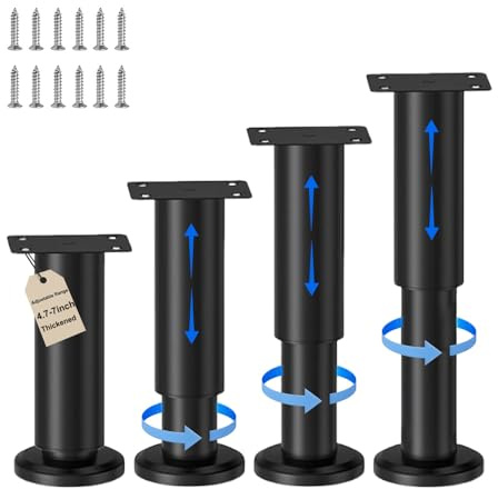 4 Pcs Bed Legs Adjustable, 4.7-7inch (12-18cm) Furniture Leg Table Legs | Metal Furniture Support Feet Heavy Duty Bed Center Frame Slat Support Leg for Desk/Bed/Sofa/Table/Cabinets (12-18cm)