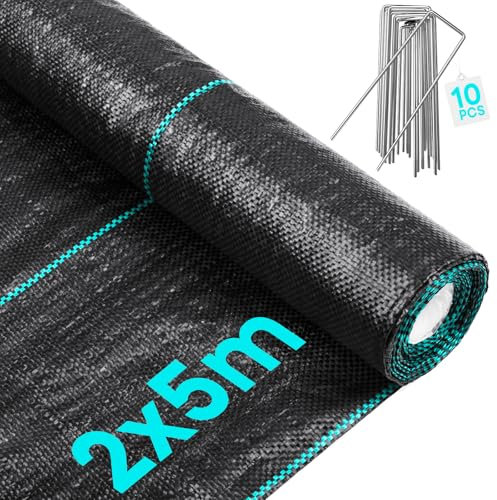 FEBCAT Catch Weed Membrane 2x5m Heavy Duty Weed Control Membrane Premium Garden Membrane UV Stabilised Membrane Weed Control Fabric Weed Suppressant Membrane for Garden Flower Bed Farm Greenhouse Yard