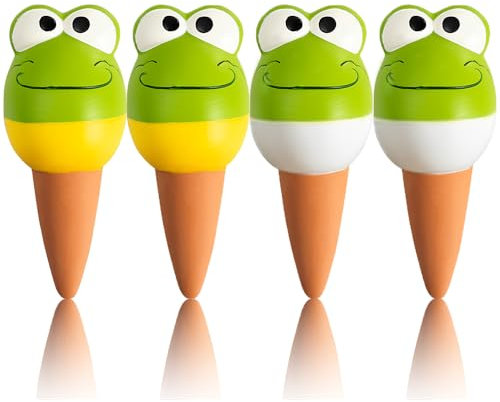 PIGIAOKA 4 Pack Terracotta Self Watering Spikes, Automatic Plant Waterer Devices Continuous Moisture with Slow Release Plant Watering Globes Watering System for Vacation Indoor Outdoor Plants (Frog)