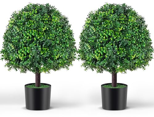 LeadGoods Künstlicher Buchsbaum-Kugelbaum, 2 Stück, künstliche Outdoor-Pflanze für Haustür, Heimdekoration, Garten, Hochzeitsdekoration (grün im Topf)