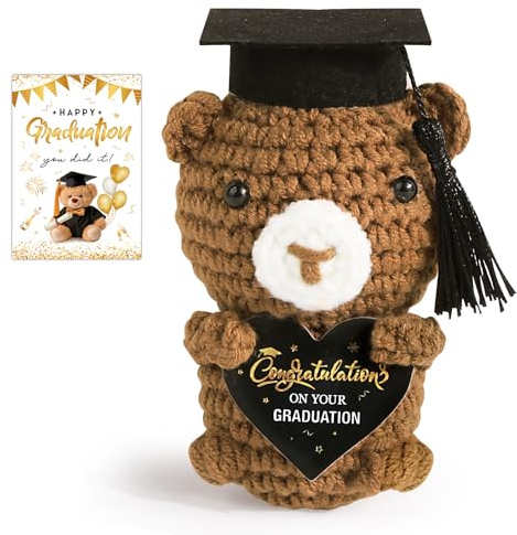 BOOMTOP Orsacchiotto Peluche Laurea Piccolo 10 cm con Scritta Congratulations Graduation Orso Orsetto di Peluche con Tocco Cappello Laurea di Lana a Maglia con Scatola Biglietto Regali Laurea