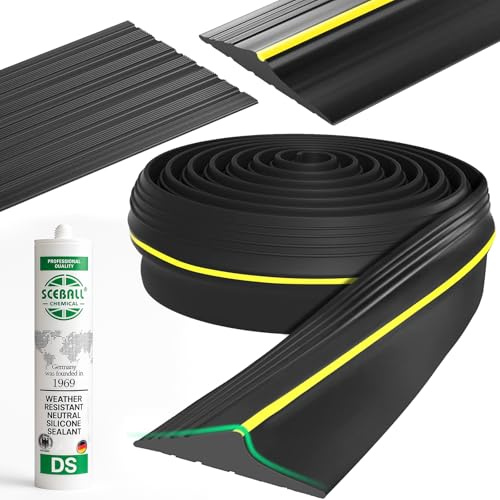 Joint de Porte de Garage 3 mètres avec colle de montage, Seuil d'étanchéité en caoutchouc pour les bas de porte basulante ou standard,empêcher l'infiltration d'eau, les feuilles, l'eau de pluie
