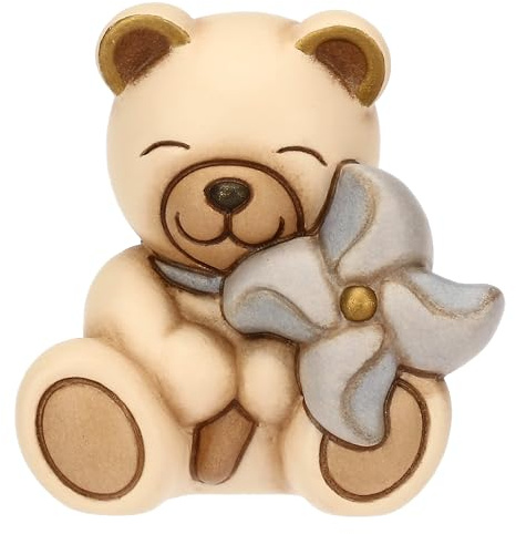 THUN - Teddy con girandola azzurra - ceramica - Collezione Bomboniera - 5.2 x 4.1 x 5.2 cm