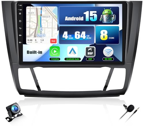 CAMECHO Qualcomm 8-Core 4+64G 9 Android 15 Autoradio para BMW Serie 1 E81 E82 E87 E88 2004-2011 con Cámara Trasera, DSP Bluetooth IPS Radio con Wireless Carplay Android Auto GPS WiFi FM/RDS