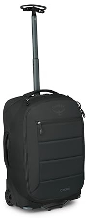Osprey Ozone 2-Wheel Carry-On - Lightweight Carry-On Luggage with Oversized Wheels and Trolley Handle - Rolling Travel Suitcase for Air Travel, Overhead Compartments and Weekend Trips, Black