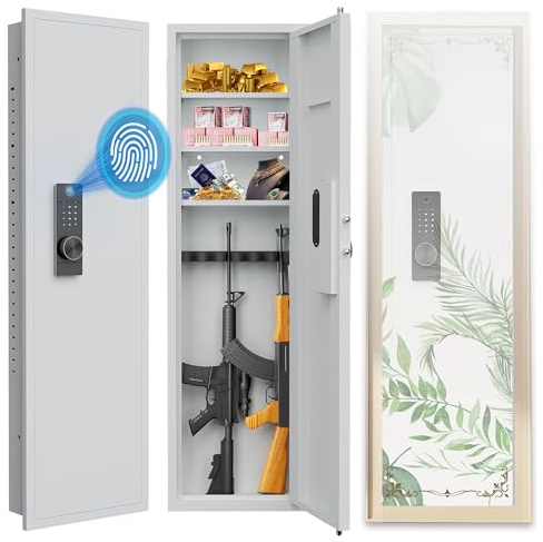 53 Hidden Wall Safe - Heavy Duty Fireproof Gun Safe with Digital Lock & Keypad, Electronic Steel Safe for Home Business, Concealed Security for Cash, Jewelry (53 Fingerprint + Digital Lock - White)