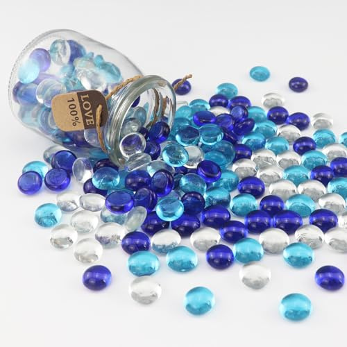 ginojex 1 kg de perles en verre de couleurs mélangées pour remplissage de vase, gravier d'aquarium, pierres précieuses en verre plat, galets, pierres d'aquarium, roches décoratives pour la maison, art