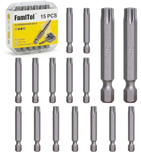 FamlTol 15 Pezzi T40 Iinserti Torx 50 mm 1/4 Esagonale Punta Magnetica in Acciaio S2 Punte per Avvitatore a Batteria per Elettronica Elettrodomestici e Riparazione Auto