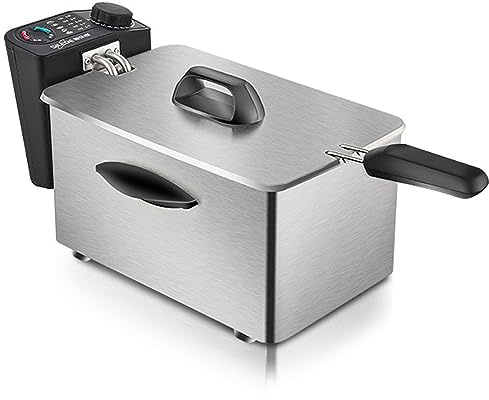 MJMLUCK Friggitrice elettrica con cestello, Contenitore dell'olio Rimovibile, friggitrice da banco da 2,5 l, Controllo della Temperatura per Cucina Domestica e Ristorante, in Acciaio inos