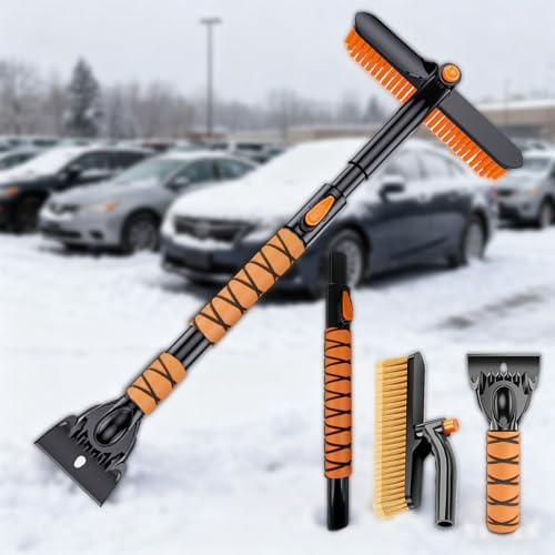 Umbodr Teleskop Eiskratzer Auto, Auto-Eiskratzer & Schneebesen (2 in 1),Langlebige Schneebürste Auto, Abnehmbarer Eisschaber, 360°-Drehbare Schneebesen Auto，Geeignet für LKW und SUV