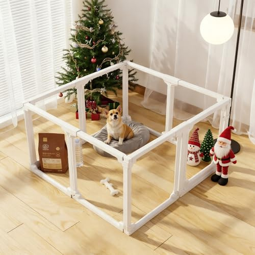 Erinnyees Clear Acrylic Dog Playpen High-Density Stable Frame Increased 27.8''H 47.2W Indoor Puppy Cat Small Pet Play Pen Easy Assemble Clear Pet Pen Dog Fence Crate Kennel Whelping Cage(8Panel)