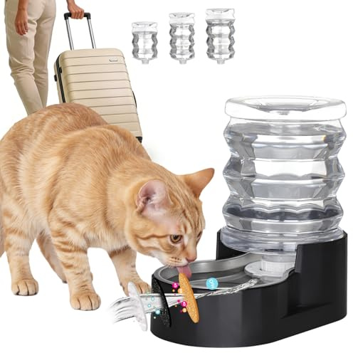 RIZZARI Dog Water Bowl Dispenser: 5L Black Stainless Steel Gravity Feeder with Filter - Easy Refill - Detachable 304 Stainless Bowl - for Small Pets & Multi-Pet Owners - Home Kitchen Patio
