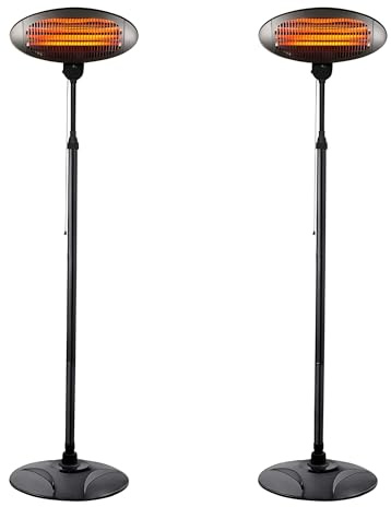 2KW Free Standing Electric Patio Heater with Adjustable Height Outdoor Heater 3 Heat Settings Portable Quartz Heater Instant Warmth Weatherproof Ideal for Outdoor Garden, Backyards (Pack of 2)